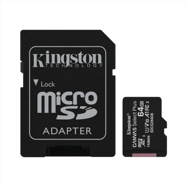 Kingston Micro SD 64GB Canvas C/10 UHS-I U1 V100 100MB Read 1 w/Adapter