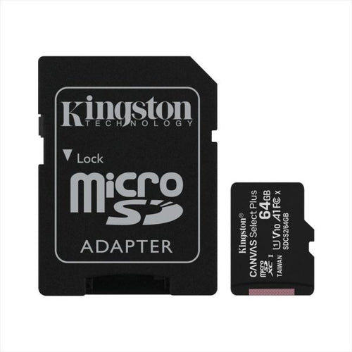 Kingston Micro SD 64GB Canvas C/10 UHS-I U1 V100 100MB Read 1 w/Adapter