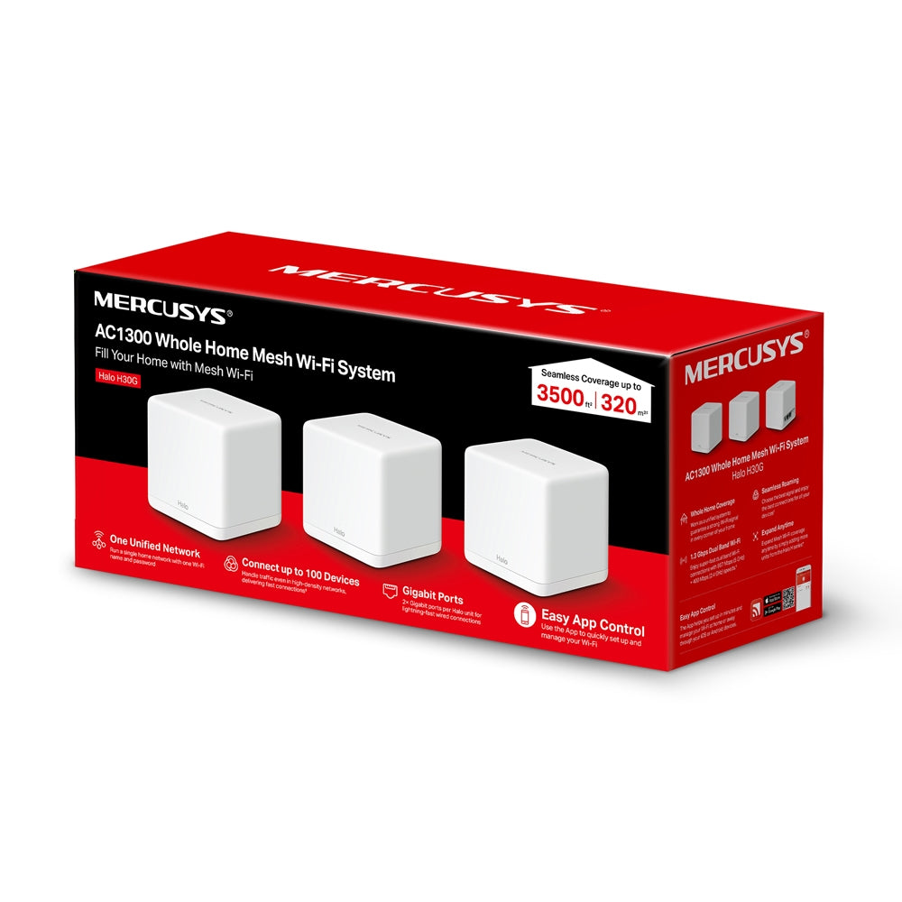 Mercusys Router MESH AC1300 Halo H30G 1300Mbps Dual Band Router-3pack